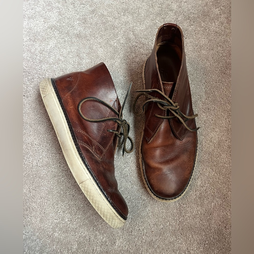 Frye Gates Chukka Shearling Boots Brown Leather Casual Shoes Sneakers Men 9.5